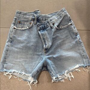 Agolde Light Blue Distressed Jean Shorts